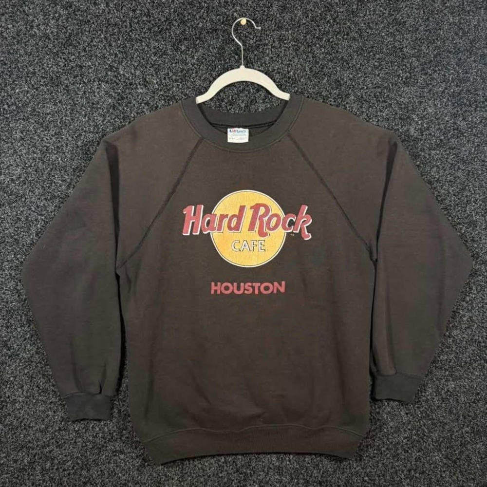Vintage 80s Hard Rock Cafe Houston Crewneck Sweatshirt Hanes USA Large 22x26
